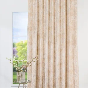 Draperie Arezzo V1, model floral bej, cafea și muștar, cu accente metalice aurii