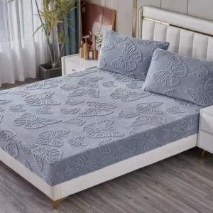 Husa Cocolino cu Elastic+2 Fete de Perna, Fluturi Gofrati, Gri Albastrui-M8616