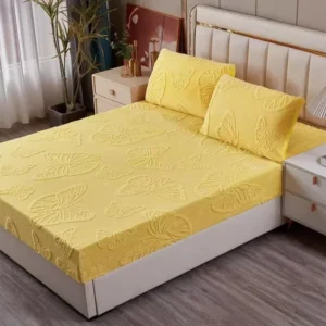 Husa Cocolino cu Elastic+2 Fete de Perna, Fluturi Gofrati, Galben-M8613