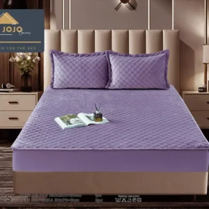 Husa matlasata tip topper din catifea, 160x200cm+2 fete de perna 50x70cm, Mov