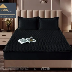 Husa matlasata tip topper din catifea, 180x200cm+2 fete de perna 50x70cm, Negru