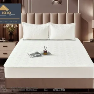 Husa matlasata tip topper din catifea, 180x200cm+2 fete de perna 50x70cm, Alb
