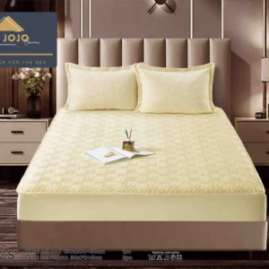 Husa matlasata tip topper din catifea, 160x200cm+2 fete de perna 50x70cm, Crem-C5872