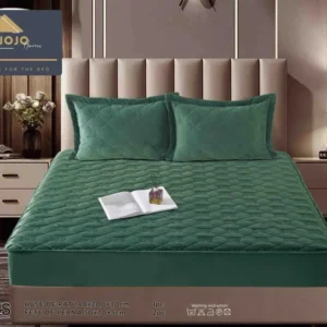Husa matlasata tip topper din catifea, 140x200cm+2 fete de perna 50x70cm, Verde
