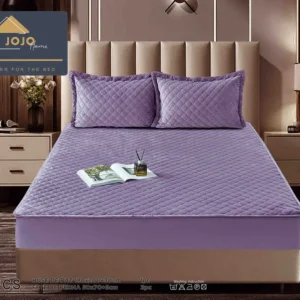 Husa matlasata tip topper din catifea, 180x200cm+2 fete de perna 50x70cm, Mov-C9585