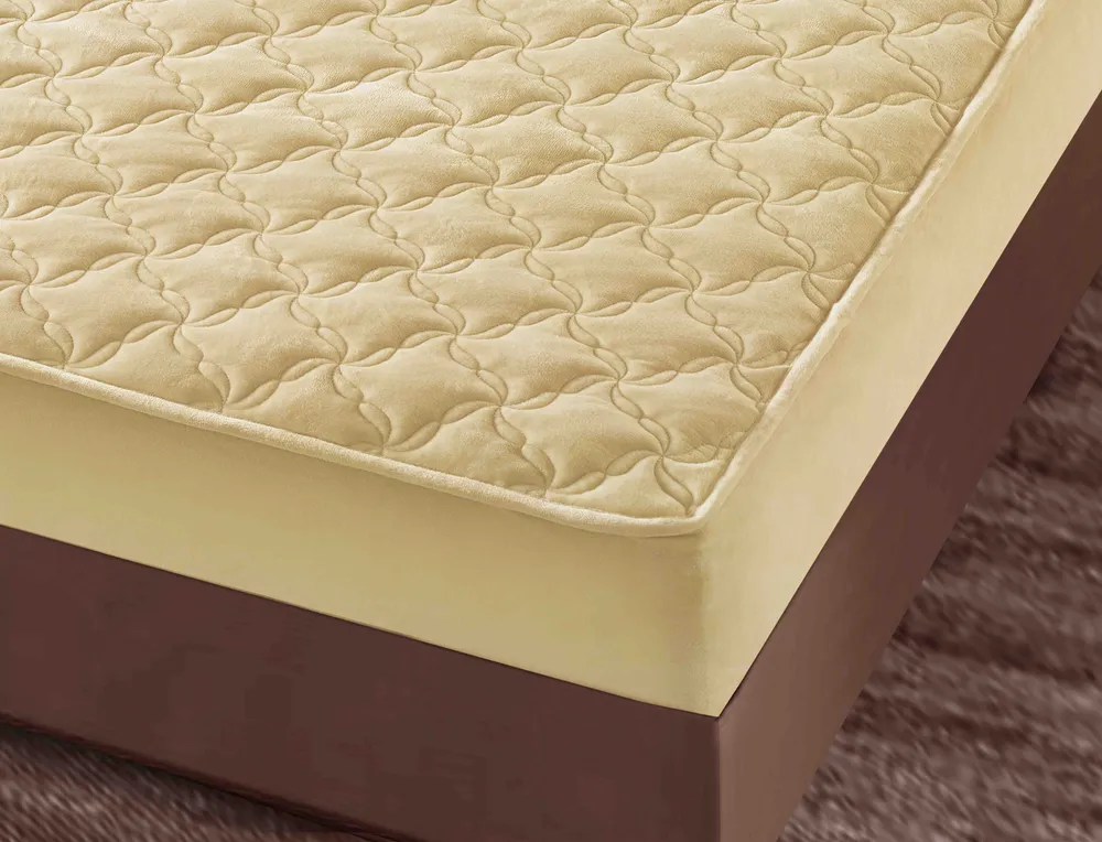 Husa matlasata tip topper din catifea, 140x200cm+2 fete de perna 50x70cm, Crem-C9586