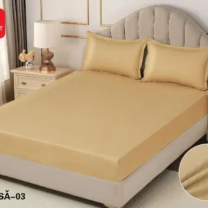 Husa de Pat cu Elastic din Damasc Finetat, 180x200cm+2 Fete de Perna, Bej-D8128