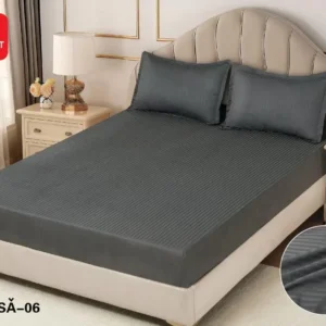 Husa de Pat cu Elastic din Damasc Finetat, 180x200cm+2 Fete de Perna, Gri Inchis-D8129