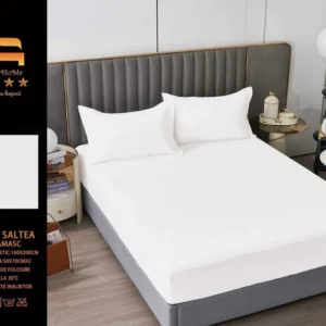 Husa de Pat cu Elastic din Damasc Finetat, 160x200cm+2 Fete de Perna, Alb-M8208