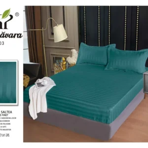Husa de Pat cu Elastic din Damasc Finetat, 160x200cm+2 Fete de Perna, Viridian-P7850