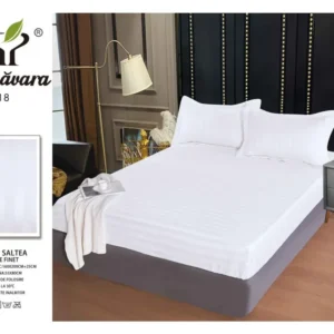 Husa de Pat cu Elastic din Damasc Finetat, 160x200cm+2 Fete de Perna, Alb-P6766