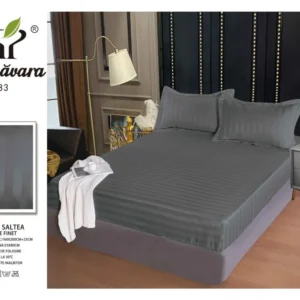 Husa de Pat cu Elastic din Damasc Finetat, 160x200cm+2 Fete de Perna, Gri Inchis-P6768