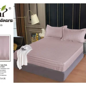 Husa de Pat cu Elastic din Damasc Finetat, 160x200cm+2 Fete de Perna, Roz Pudra-P6769