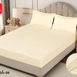 Husa de Pat cu Elastic din Damasc Finetat, 180x200cm+2 Fete de Perna, Crem-D8130