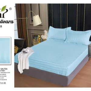 Husa de Pat cu Elastic din Damasc Finetat, 160x200cm+2 Fete de Perna, Bleu-P7842