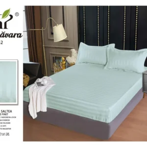 Husa de Pat cu Elastic din Damasc Finetat, 160x200cm+2 Fete de Perna, Bleu Pudra-P7852