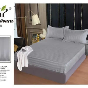 Husa de Pat cu Elastic din Damasc Finetat, 160x200cm+2 Fete de Perna, Gri Deschis-P7841