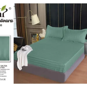 Husa de Pat cu Elastic din Damasc Finetat, 160x200cm+2 Fete de Perna, Verde Menta-P7843