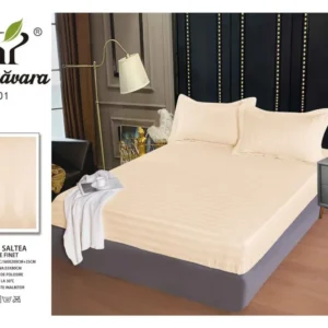 Husa de Pat cu Elastic din Damasc Finetat, 160x200cm+2 Fete de Perna, Galbui-P7847