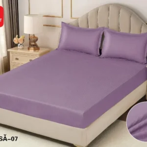 Husa de Pat cu Elastic din Damasc Finetat, 180x200cm+2 Fete de Perna, Mov-D8126