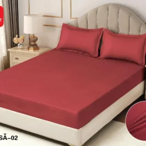 Husa de Pat cu Elastic din Damasc Finetat, 180x200cm+2 Fete de Perna, Rosu-D8127