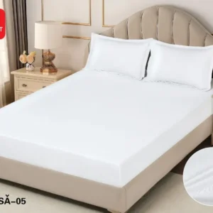 Husa de Pat cu Elastic din Damasc Finetat, 180x200cm+2 Fete de Perna, Alb-D8133