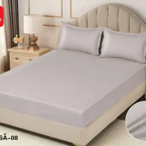 Husa de Pat cu Elastic din Damasc Finetat, 180x200cm+2 Fete de Perna, Gri Deschis-D8132