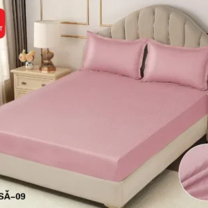 Husa de Pat cu Elastic din Damasc Finetat, 180x200cm+2 Fete de Perna, Roz-D8134