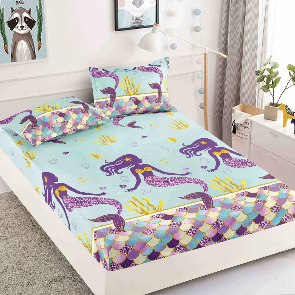 Husa de Pat cu Elastic, Din Finet, 180x200cm+2 fete de perna, Sirene-C7528