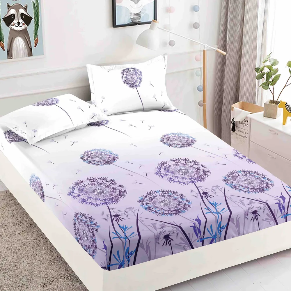 Husa de Pat cu Elastic, Din Finet, 180x200cm+2 fete de perna, Papadie-C8769