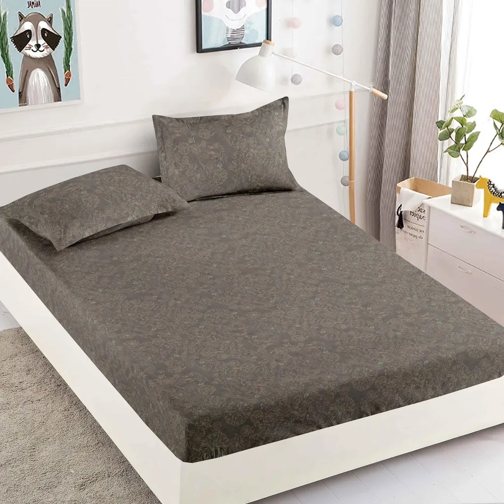 Husa de Pat cu Elastic, Din Finet, 180x200cm+2 fete de perna, Maro-C6376
