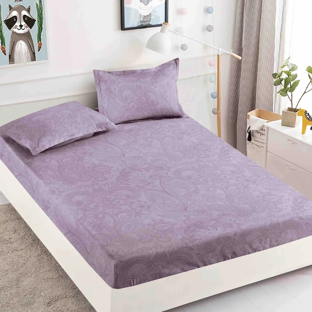Husa de Pat cu Elastic, Din Finet, 180x200cm+2 fete de perna, Mov Royal-C8766