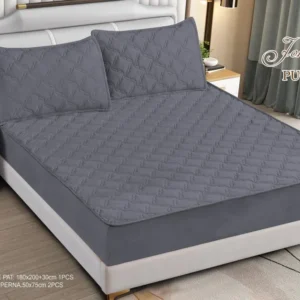 Husa Pat Matlasata cu Elastic, Topper, 180 x 200cm, Gri Inchis, TP8-01