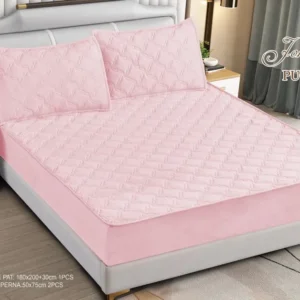 Husa Pat Matlasata cu Elastic, Topper, 180 x 200cm, Roz Deschis, TP8-03