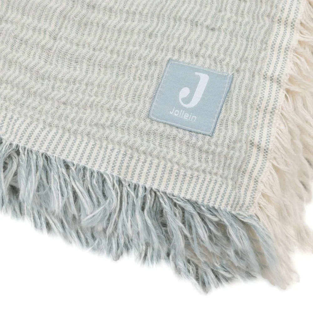 Jollein Muslin pătură 75x100cm Fringe Stripe Sea Green