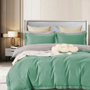 Lenjerie Bumbac 100%, 4 Piese, Pat Dublu, Mint & Grey-V10071