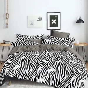 Lenjerie Bumbac 100%, 4 Piese, Pat Dublu, Zebra Print-V10068