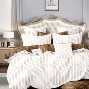 Lenjerie Bumbac 100%, 4 Piese, Pat Dublu, Mocha Lines-V10070