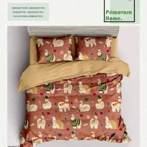 Lenjerie Bumbac 100%, 4 Piese, 1 Persoana, Animale Lame-P7467
