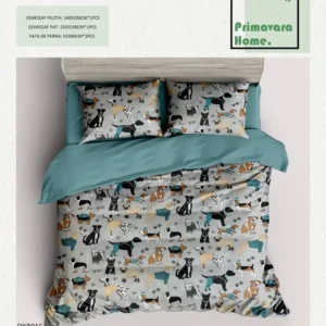 Lenjerie Bumbac 100%, 4 Piese, 1 Persoana, Catelusi-P7455
