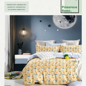 Lenjerie Bumbac 100%, 4 Piese, 1 Persoana, Dinozauri-P7458