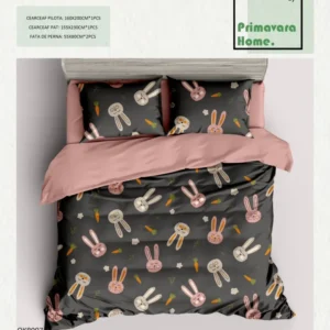 Lenjerie Bumbac 100%, 4 Piese, 1 Persoana, Iepurasi-P7464