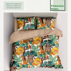 Lenjerie Bumbac 100%, 4 Piese, 1 Persoana, Lei/Girafe-P7462