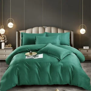 Lenjerie Bumbac Damasc Deluxe, 6 Piese cu Elastic, Verde-C5015