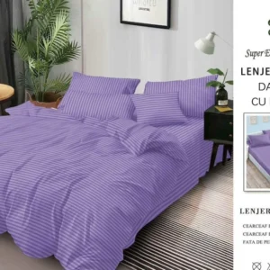 Lenjerie Bumbac Damasc Deluxe, 6 Piese cu Elastic, Mov-SEP10640