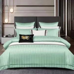 Lenjerie Bumbac Damasc Deluxe, 6 Piese cu Elastic, Verde Menta-V10711