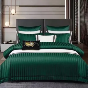 Lenjerie Bumbac Damasc Deluxe, 6 Piese cu Elastic, Verde-V10469