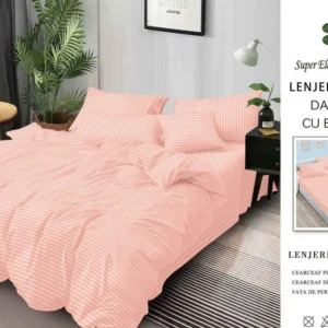 Lenjerie Bumbac Damasc Deluxe, 6 Piese cu Elastic, Corai-SEP10651