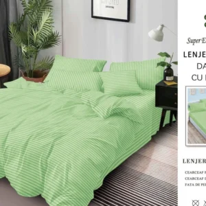 Lenjerie Bumbac Damasc Deluxe, 6 Piese cu Elastic, Verde-SEP10655