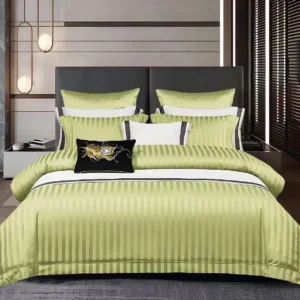 Lenjerie Bumbac Damasc Deluxe, 6 Piese cu Elastic, Verde Lime-V10708
